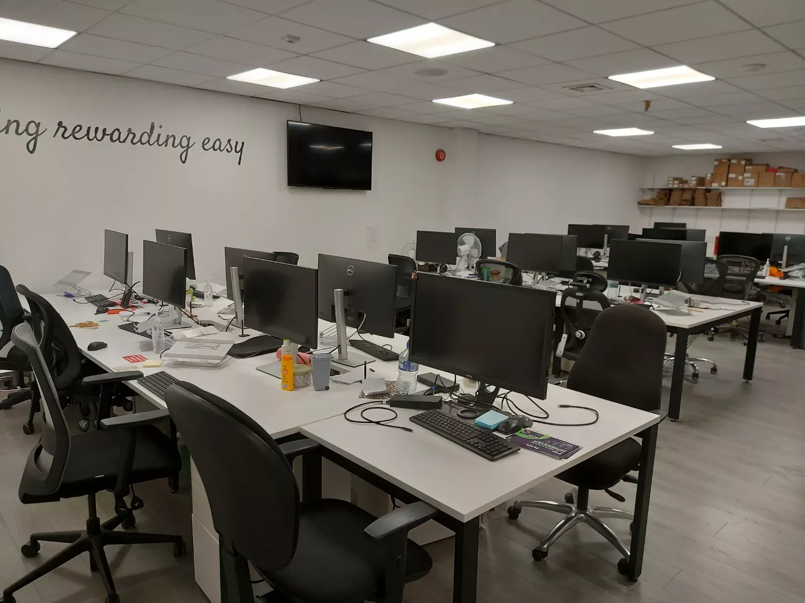 Open-plan office desks cleaned after hours